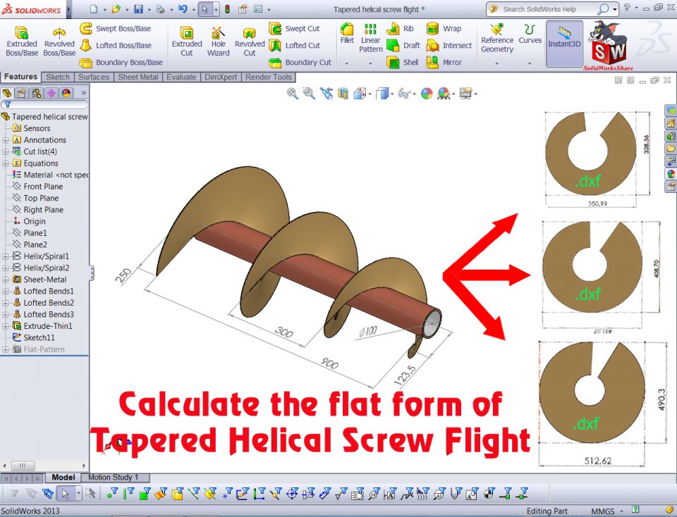 Calculate the flat form of tapered helical screw flight-SolidWorks Share.jpg